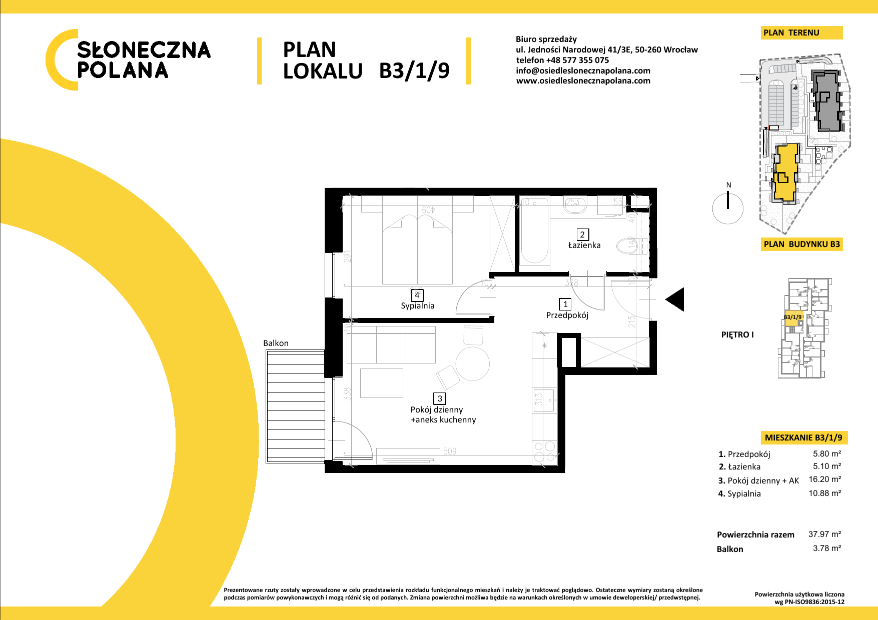 Mieszkanie 37,97 m², piętro 1, oferta nr B3/1/9, Słoneczna Polana, Kudowa-Zdrój, ul. Bluszczowa-idx